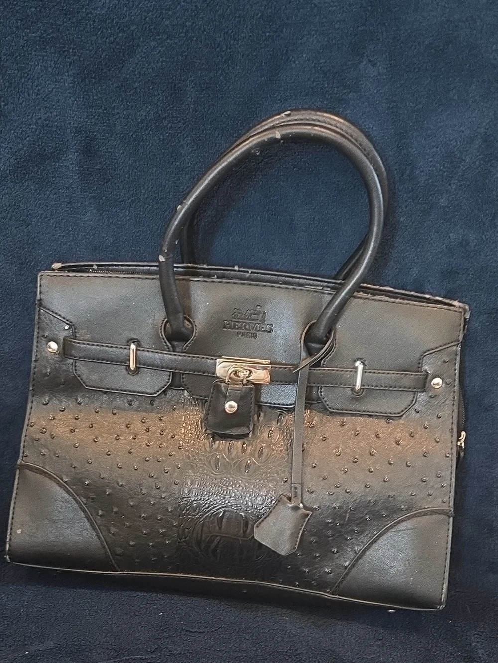 Elegant Black Structured Satchel with Gold Hardware